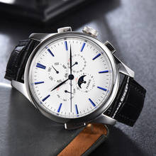 44mm PARNIS Automatic Men's Watch White dial Blue marks hands Date indicator week display Moon Phase Multifunction watches 2024 - buy cheap