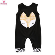 Newborn Kids Baby Boys Girls Clothes Romper Sleeveless Cartoon Fox Printed Black Jumpsuits Baby Clothes Outfit 2024 - buy cheap