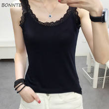 Women Tanks Solid Lace Sexy Simple Ins Chic Elastic Stretchy Woman Tops Female Daily Basic All-match Slim Fit Korean Style Soft 2024 - buy cheap