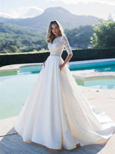 A-Line Wedding Dresses 2020 Modest Satin Bridal Gowns Garden Custom Modest European Fashion Beach Robe Vestido De Noiva Mariee 2024 - buy cheap