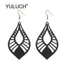 YULUCH-pendientes colgantes de madera Natural para mujer, aretes largos, geométricos, huecos, color negro, 2019 2024 - compra barato