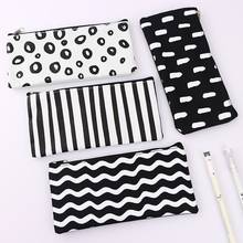 Brief Black White Stripes Canvas Pencil Case Stationery Storage Canvas Pencil Bag Organizer Bag School Office Supply 2024 - buy cheap