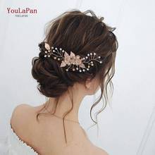 TOPQUEEN HP134 Fashion Bridal Hair Ornaments Gold Leaf Crystal Wedding Hair Comb Floral Hair Clip Pearl Personalized hair comb  2024 - buy cheap