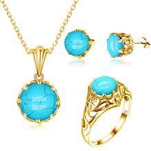 Szjinao-juegos de joyas chapadas en oro de 14K para mujer, Plata de Ley 925 auténtica de piedras preciosas turquesa, colgante redondo pendientes, conjunto de anillos nuevos 2024 - compra barato
