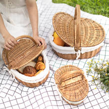 Ins-cesta de mimbre de bambú tejida a mano, cesta de almacenamiento para jardín, Picnic con tapa, para exteriores, portátil, para el hogar 2024 - compra barato