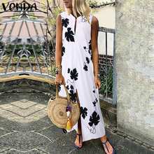 VONDA Women Vintage Print Dress 2020 Sexy Sleeveless Split Plus Size Maxi Long Dress Summer Vestidos Bohemian Robe Femme 2024 - buy cheap