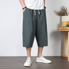 Summer plus men casual home Pants cotton linen Chinese style trousers large size 8XL wide leg Comfortable straight Pant blue 2024 - buy cheap