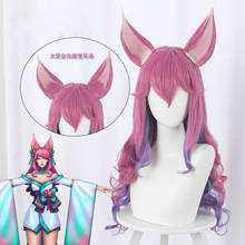 Ahri jogo lol cosplay peruca espírito blossom cosplay longa cor mista resistente ao calor do cabelo sintético + peruca livre tampão orelhas 2024 - compre barato