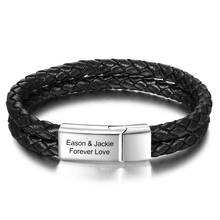 Pulsera personalizada con grabado de acero inoxidable para hombre, brazalete de cuerda trenzada con nombres personalizados, regalo para padre (BA103197) 2024 - compra barato