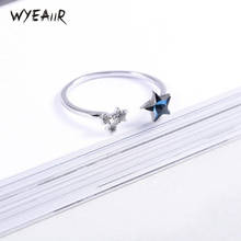 WYEAIIR New Delicate Blue Crystal Stars Zircon Sweet Cute Fashion 925 Sterling Silver Female Resizable Opening Rings 2024 - buy cheap