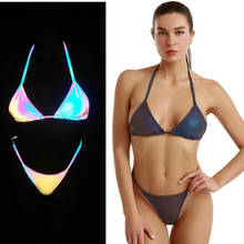 Reflective Bikini Push Up String Swimsuit Thong Sexy Bikini Set Split-Body Shiny Glowing Swimwear Women Bathing Suit Beachwear 2024 - buy cheap