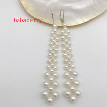 new natural freshwater pearl earrings pure manual weaving Tibetan  silver 4-8 mm long 10CM 2024 - buy cheap
