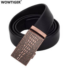 WOWTIGER Retro Crocodile Pattern automatic buckle Leather belts for men Brand designer men belt Strap black 34mm Width male gift 2024 - buy cheap