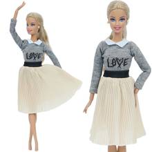 1 комплект модная одежда серая блуза Топы с длинными рукавами и юбка; повседневная одежда аксессуары Одежда для куклы Барби Кукла, детская игрушка 2024 - купить недорого