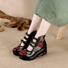 Zapatos de piel auténtica con plataforma y flores para mujer, cuñas, talla 34-41, primavera, verano y otoño, 20190608 2024 - compra barato