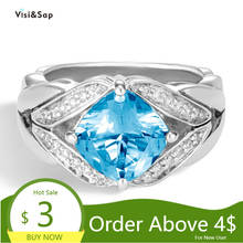 Visisap Geometric Sky Blue Princess Cut Zircon Rings for Women White Gold Color Anniversary Female Ring Vintage Jewelry B1460 2024 - buy cheap