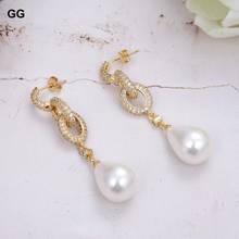 GuaiGuai Jewelry Teardrop White Sea Shell Pearl Cz Pave Post Earrings For Women 2024 - buy cheap