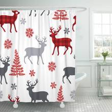 Red Animal Christmas Deer Tree Snowflakes Cartoon Waterproof Polyester Fabric Shower Curtain 72 x 72 Inches Set with Hooks 2024 - buy cheap