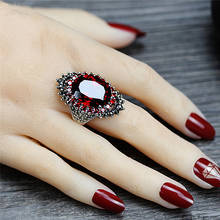 Red Blue Gem Inlayed Ring Women Vintage Silver Color Big Ring Rhinestone Crystal Party Jewelry Gift Fashion High Quality Rings 2024 - buy cheap