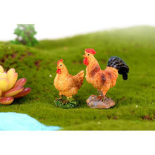 Mini figuras de galinha em miniatura, 2 peças, brinquedo educativo de galinha, galo, animal, jardim, enfeite de jardim, fadas 2024 - compre barato