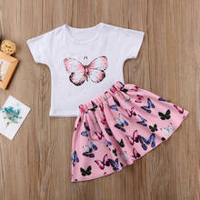 Летний комплект одежды для маленьких девочек; Одежда с бабочками для маленьких девочек; Летняя футболка и юбка; Мини-комплект из 2 предметов; От 2 до 6 лет 2024 - купить недорого