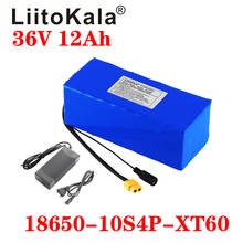 Liitokala-bateria de lítio para bicicleta elétrica, 36 b, 12ah, 20a, bms, pacote de bateria de lítio, 36 volts, carregador 2a, bateria para bicicleta elétrica com encaixe xt60 2024 - compre barato