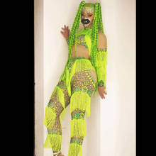 Green Fringe Skinny Spandex Jumpsuit Women Dancer Show Tassel Leggings Prom Singer Show Costume DS Stage Wear DN7301 2024 - buy cheap