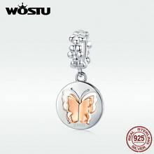 WOSTU Rose Gold Butterfly Dangle Charm 100% 925 Sterling Silver Flower Bead Fit Original Bracelet Pendant Jewelry Making BKC1250 2024 - buy cheap