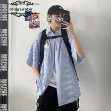 Bridgewater camisas masculinas de manga curta, camisas masculinas com maré de verão, camisa solta listrada casual coreana 2024 - compre barato