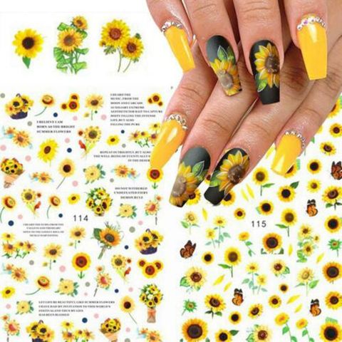 3D Nail Stickers Fashion Sunflower Design Adhesive Nail Art Decor Foil Slider Manicure Stickers For Nails Fashion DIY Decals 2022 - buy cheap