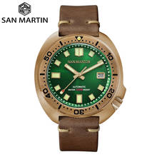 San Martin-Relojes de pulsera mecánicos para hombre, reloj de buceo de zafiro luminoso con calendario, bronce sólido, 120 clics, SLN C3, CUSN8 2024 - compra barato
