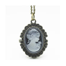 (4003) 12pcs/lot Victorian Style Antique bronze Cameo Pocket Watch Necklace 2024 - buy cheap