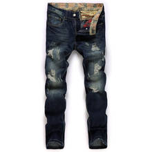 EL BARCO модные царапины хип-хоп мужские джинсы синего цвета осенние рваные уличные хлопковые джинсовые брюки тонкие винтажные мужские брюки 2024 - купить недорого
