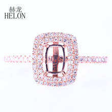 HELON Cushion Cut 6X4mm Solid 10K Rose Gold Halo Natural Diamond Semi Mount Engagement Wedding Ring For Women Birthday Best Gift 2024 - buy cheap