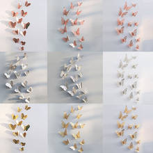 12pcs/set Hollow 3D Butterfly Wall Sticker for Wedding Decoration living room window Home Decor Gold silver Butterflies stickers 2024 - купить недорого