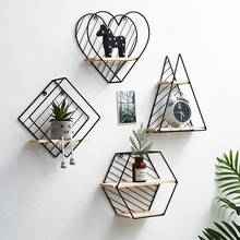 Nordic Wooden Iron Wall deco Shelf Hexagon Geometric Storage Rack Hanging Organizer for Kitchen Bathroom Home Decoration Holder 2024 - buy cheap
