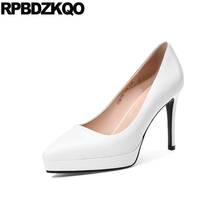 Pointed Toe Pumps 2021 Size 33 Women White Slip On Stiletto Thin Fashion Shoes Brand Genuine Leather Platform High Heels Quality 2024 - buy cheap