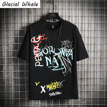 GlacialWhale Man's Black T-shirt Men 2021 Graffiti Oversized Cotton Hip Hop Japanese Streetwear Harajuku Tshirt Male T Shirt Men 2024 - buy cheap