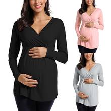 4# Women Maternity Long Sleeve Solid Color Nursing Tops T-shirt V-neck Fashion Casual Pregnant Breastfeeding Maternity Tops 2024 - buy cheap