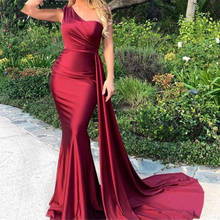 Sevintage Simple Mermaid One Shoulder Long Prom Dresses Satin Women Evening Gowns Over Skirts Sweep Train robe de soiree 2020 2024 - buy cheap
