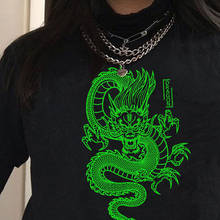 Camiseta feminina ulzzang harajuku, camiseta estilo vintage, com estampa de dragão chinês, larga e casual para mulheres 2024 - compre barato