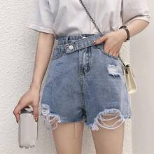 Casual Women High Waist Loose Fit Wide Leg Hem Ripped Denim Jeans Shorts Jeans Shorts Jeans Shorts 2024 - buy cheap