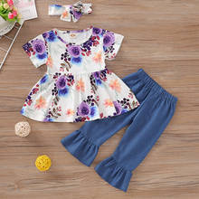 3Pcs Baby Girls Toddler Infant Clothing Set Ruffles Floral Tops Pants Outfits Short Sleeve Legging Suit Girls Clothing Set 2024 - buy cheap