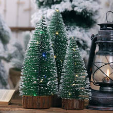 Светодиодный светильник мини DIY рождественская елка Новогоднее Рождественское украшение поддельный кедр Санта, снег, мороз деревенский дом Рождественское украшение для дома 2024 - купить недорого