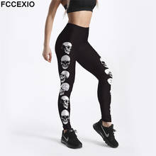 FCCEXIO 2020 Nova Alta Quaility 3D Cabeça Do Crânio Impressão Mulheres De Cintura Alta Legging Moda Plus Size de Fitness Elastic Leggings Esqueleto 2024 - compre barato