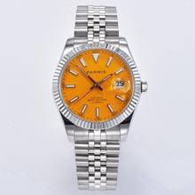 Parnis 2020 nova chegada laranja relógio mecânico masculino fluted bezel miyota 8215 safira de cristal luminoso relógio masculino 2024 - compre barato