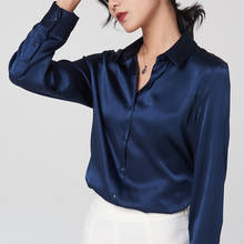 Camisa com botão feminina estilo coreano, blusa de seda de manga comprida, blusa feminina elegante para mulheres, 2021, pph3554 2024 - compre barato