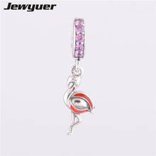 925 sterling Silver dangle Pink Flamingo Charms Beads Fit Charm Bracelets Snake Chain necklace pendant DIY fine Memnon DA083 2024 - buy cheap