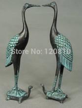 PAIR CHINESE OLD COPPER HANDWORK CARVED RED-CROWNED CRANES STATUE 2024 - buy cheap