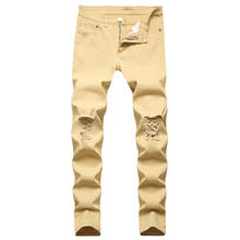 Calça jeans masculina, primavera, hip hop, rasgada, jeans, moda sólida, slim fit, skinny 2024 - compre barato